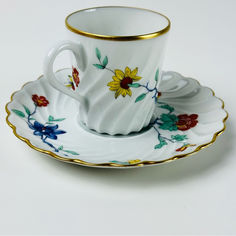 VTG HAVILAND LIMOGES 24k Gold Hand-painted Floral Ruffle Porcelain Demitasse
